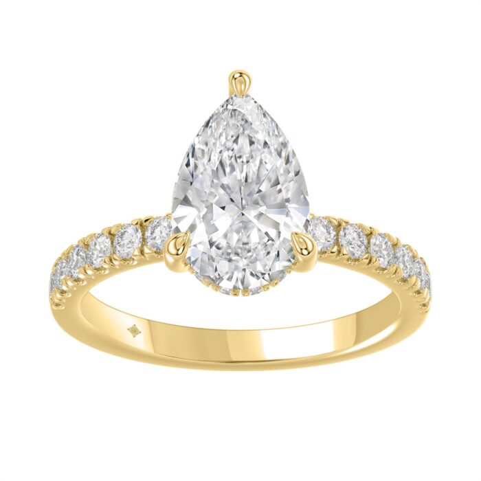 14K YELLOW GOLD 3 1/2CT ROUND/PEAR DIAMOND LADIES RING (CENTER STONE PEAR DIAMOND 3CT) - Image 1