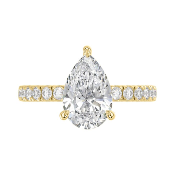 14K YELLOW GOLD 3 1/2CT ROUND/PEAR DIAMOND LADIES RING (CENTER STONE PEAR DIAMOND 3CT) - Image 5
