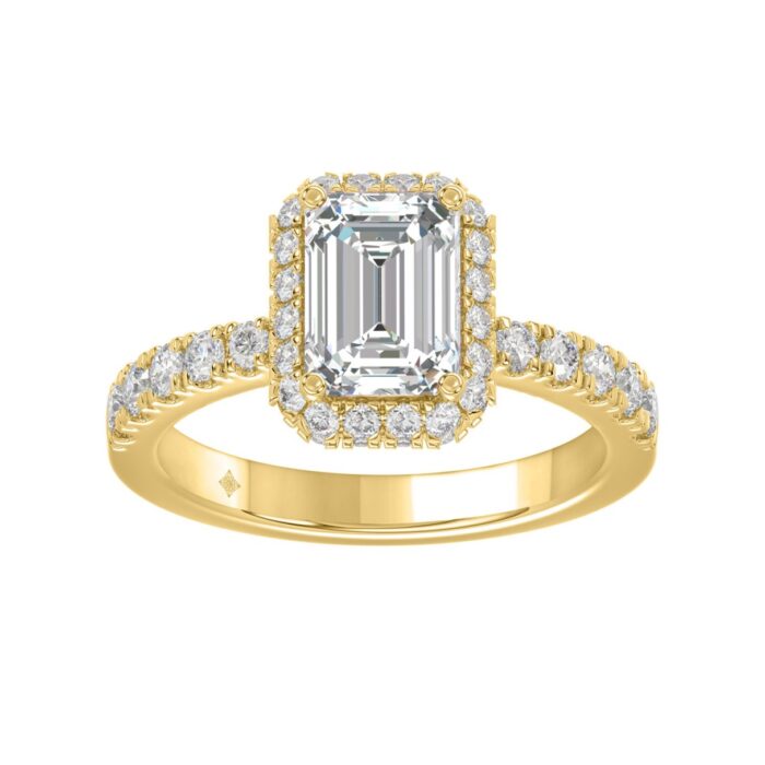 LADIES RING 4.00CT ROUND/EMERALD DIAMOND 14K YELLOW GOLD (CENTER STONE EMERALD DIAMOND 3.00CT) - Image 1