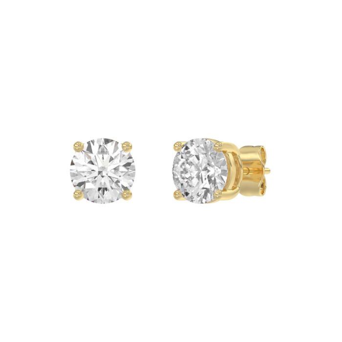 14K Yellow Gold 3.00 Ct Round Brilliant Diamond Stud Earrings Lab Grown Diamond Solitaire Earrings For Women Fine Jewelry Gift - Image 2