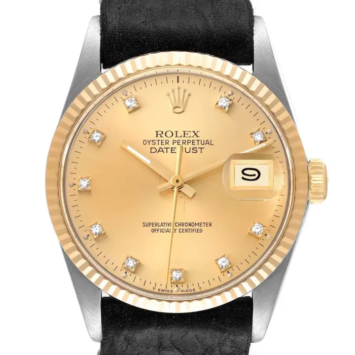 Rolex Datejust Champagne Diamond Factory Dial on Generic Leather Band Ref. 16013 - Image 1