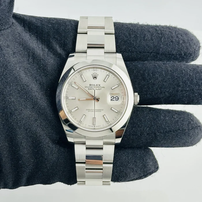 Rolex Datejust Silver Index Dial on Oyster Bracelet Ref. 126300 with Card (New Style White) 2019 - Image 3