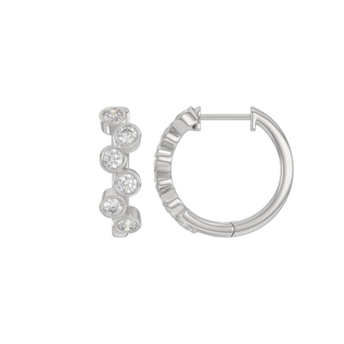 Elegant Ladies 10K White Gold 3/4Ct Round Lab Grown Diamond Fancy Hoop Earrings (Color F-G -Clarity Vs1/Vs2) - Image 2