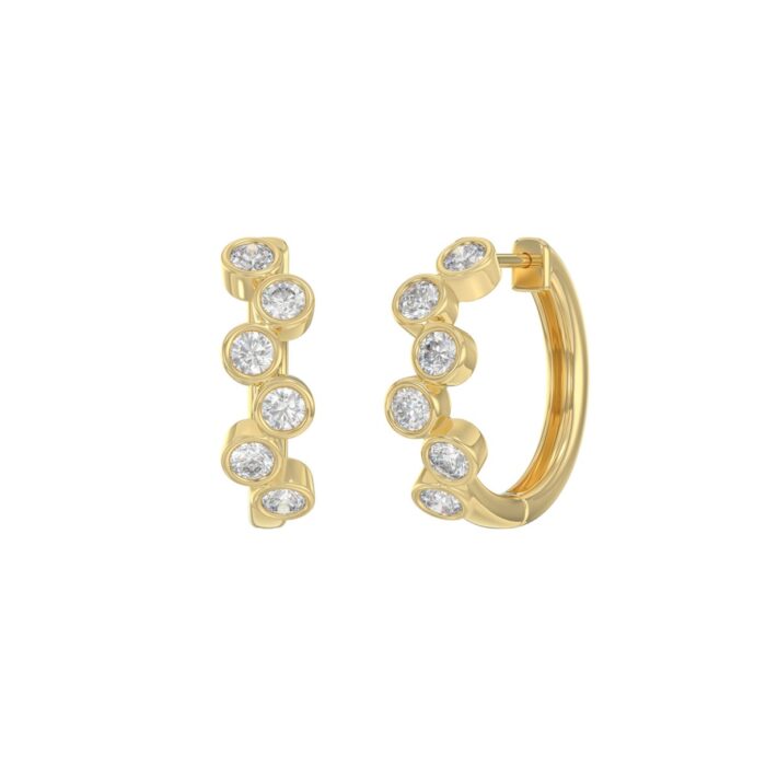 Elegant Ladies 10K Yellow Gold 3/4CT Round Lab Grown Diamond Fancy Hoop Earrings (Color F-G -Clarity VS1/VS2) - Image 3