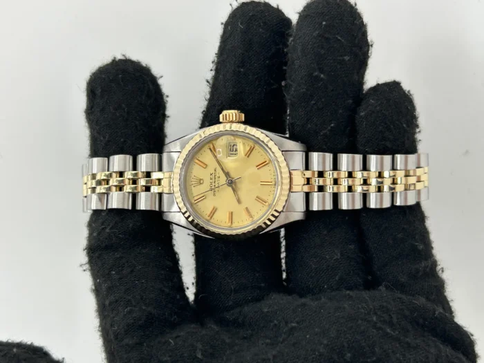 Rolex Date Champagne Stick Dial on 2Tone Jubilee D-Link Bracelet Ref. 69173 - Image 1