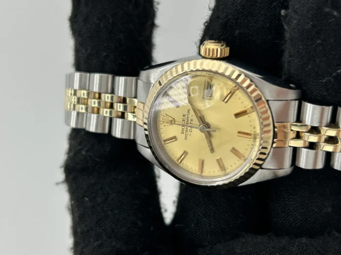 Rolex Date Champagne Stick Dial on 2Tone Jubilee D-Link Bracelet Ref. 69173 - Image 2