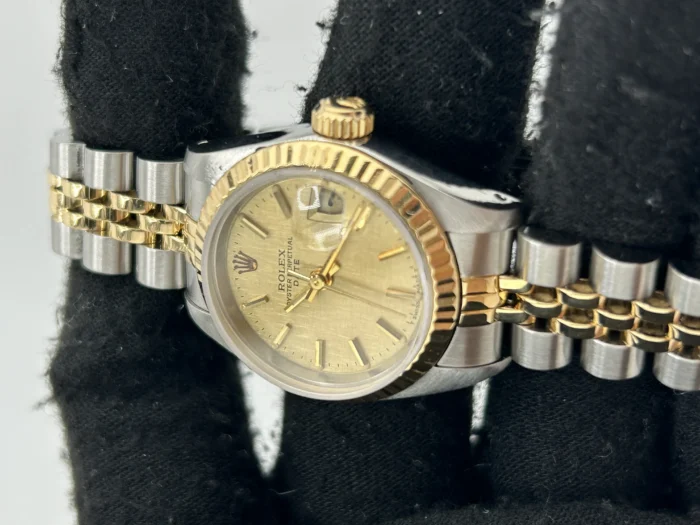Rolex Date Champagne Linen Stick Dial on 2Tone Jubilee D-Link Bracelet Ref. 69173 - Image 3