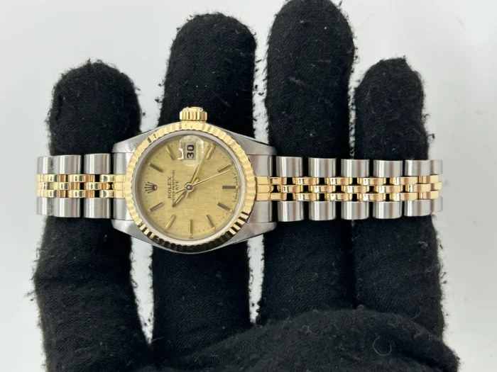 Rolex Date Champagne Linen Stick Dial on 2Tone Jubilee D-Link Bracelet Ref. 69173 - Image 2