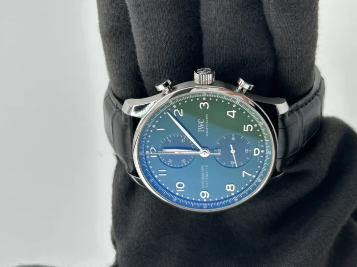 IWC Portugieser Chronograph Green Dial on Leather Strap Ref. IW371615 with Card 2020 - Image 3