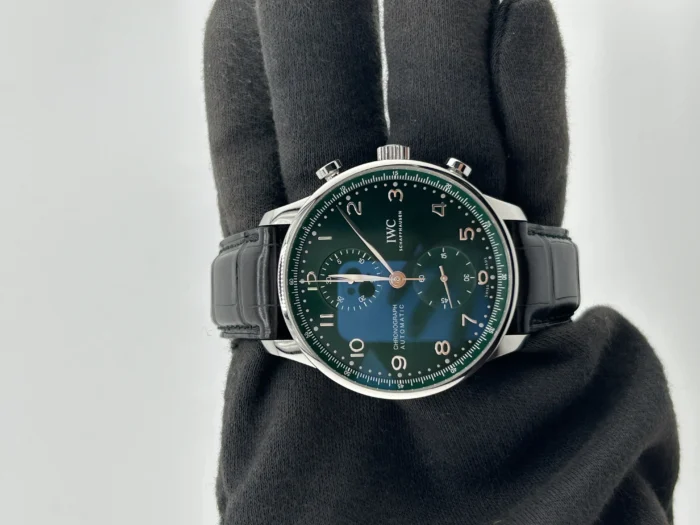 IWC Portugieser Chronograph Green Dial on Leather Strap Ref. IW371615 with Card 2020 - Image 2