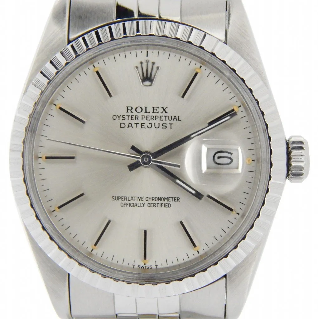 20930594_i71kdzv5ff83pr27g65rzajw9mat.webp Rolex Datejust 36 Silver Stick Dial on Jubilee D-Link Bracelet Ref. 16030 - Image 1