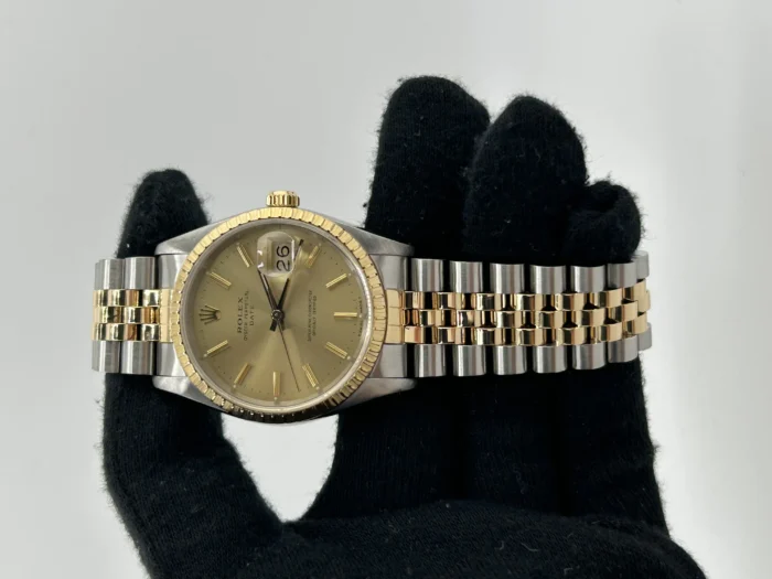 Rolex Oyster Perpetual Date Champagne Stick Dial on 2Tone Jubilee D-Link Bracelet Ref. 15223 - Image 1