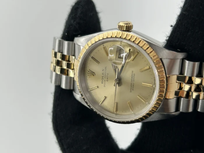 Rolex Oyster Perpetual Date Champagne Stick Dial on 2Tone Jubilee D-Link Bracelet Ref. 15223 - Image 2