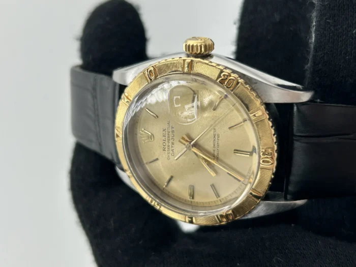 Rolex Datejust Turn-o-Graph Champagne Stick Dial on Generic Black Leather Band Ref. 6609 - Image 2