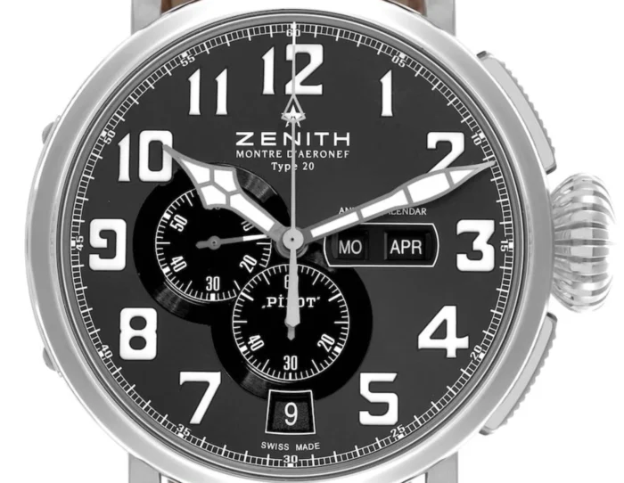 Zenith Pilot Type 20 Montre d'Aeronef Black Dial on Leather Band Ref. 03.2430.4054 with Card - Image 1