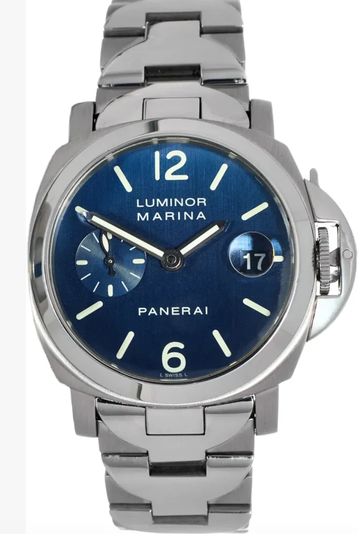 20930629_msn79a3uxrrzdrk7dfhsuw3rhl6n.webp Panerai Luminor Marina Blue Dial on Stainless Steel Bracelet Ref. PAM00119 with Card 2003 - Image 1