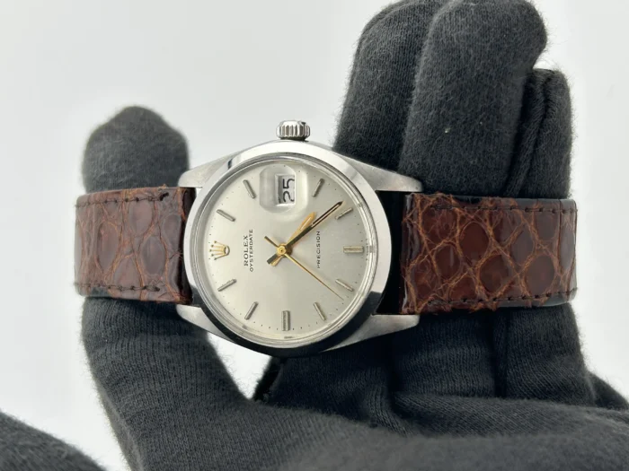 Rolex Oysterdate Precision Silver Stick / Refinished Dial on Brown Leather Strap Ref. 6694 - Image 1