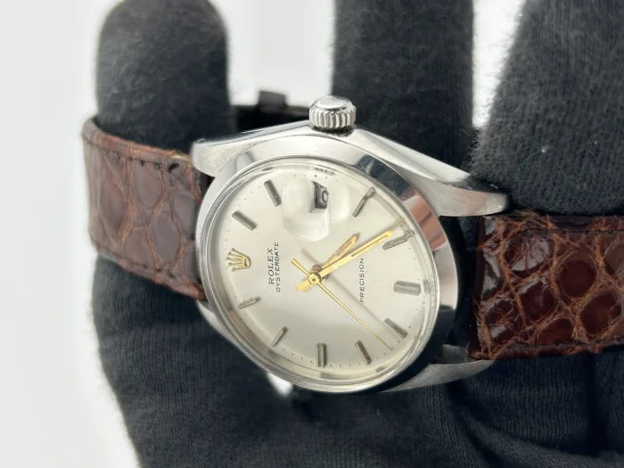 Rolex Oysterdate Precision Silver Stick / Refinished Dial on Brown Leather Strap Ref. 6694 - Image 2