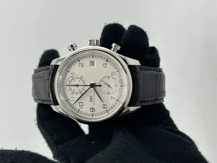 IWC Portugieser Chronograph Classic Silver Dial on Black Leather Strap Ref. 1W390403 - Image 2