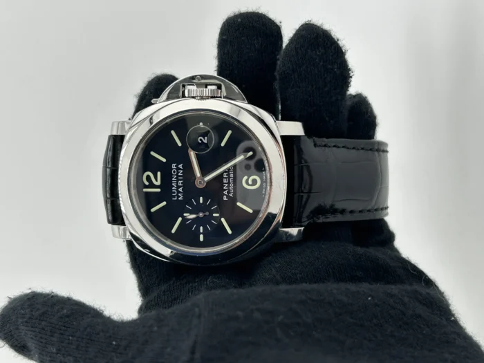 20930773_6gkkcldk2o649qocb976bw0ejzt4.webp Panerai Luminor Marina Black Arabic Dial on Strap Ref. PAM00104 with Papers 2002 - Image 1