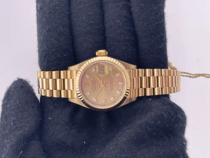 Rolex Datejust Lady President Champagne Diamond Dial on Gold President Bracelet Ref. 69178 with Papers - Image 2