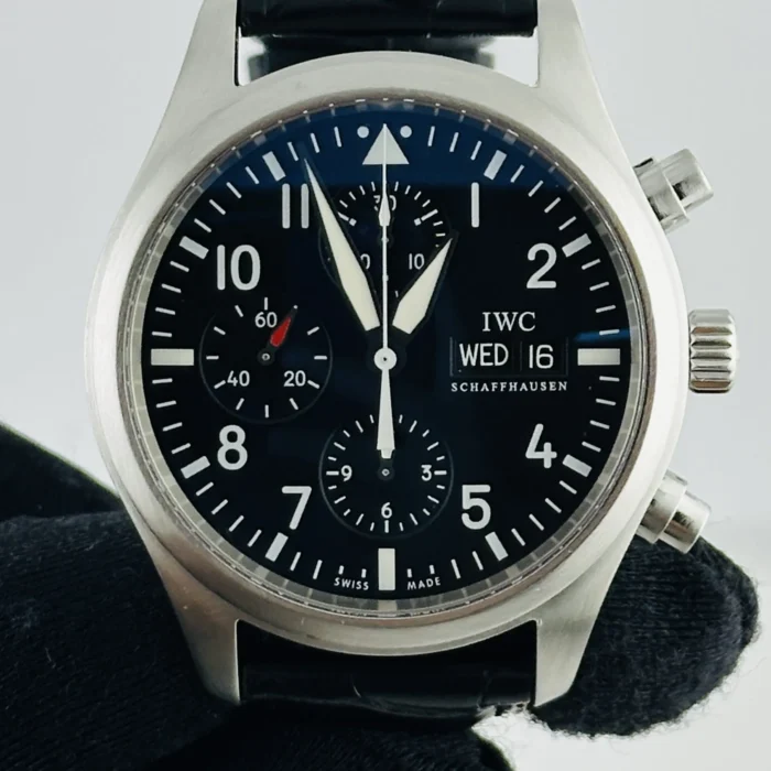 IWC Pilot Spitfire Carbon Arabic numeral Dial on black calfskin band. Ref. IW371701 with Manuals Only - Image 3