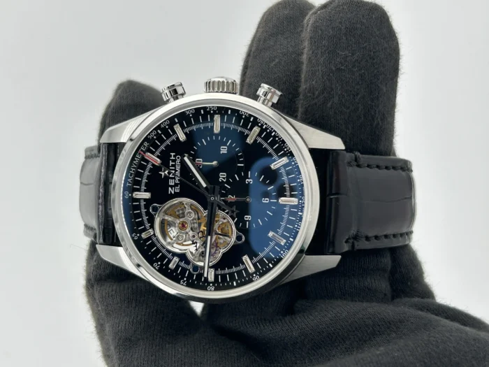 Zenith El Primero Chronomaster Black Dial on Black Leather Band Ref. 03.2080.4061/21.C496 with Manuals Only - Image 2