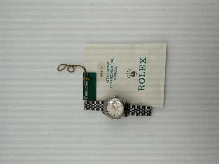 Rolex Datejust Lady Silver Stick Dial on Jubilee Ref. 69174 with Papers 1991 - Image 7
