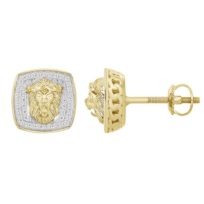 MEN'S STUD EARRINGS 0.25CT ROUND DIAMOND 10K YELLOW GOLD - Image 1