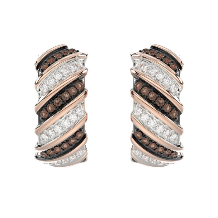 LADIES HOOPS EARRINGS 0.50CT ROUND/DARK BROWN DIAMOND 14K ROSE GOLD - Image 1