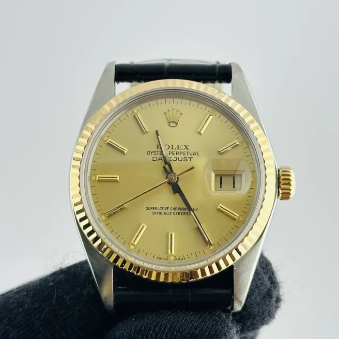 Rolex Datejust Champagne Stick Dial on Generic Leather Band Ref. 16013 - Image 2