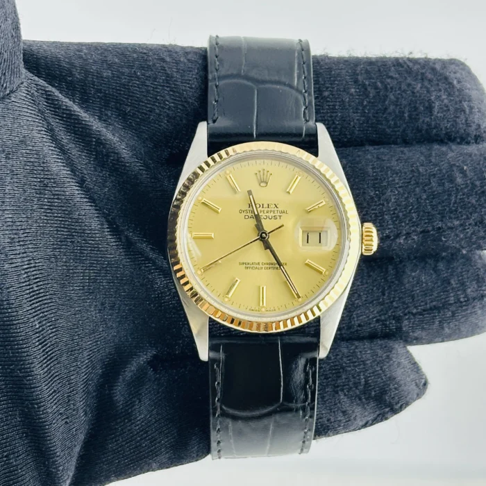 Rolex Datejust Champagne Stick Dial on Generic Leather Band Ref. 16013 - Image 1