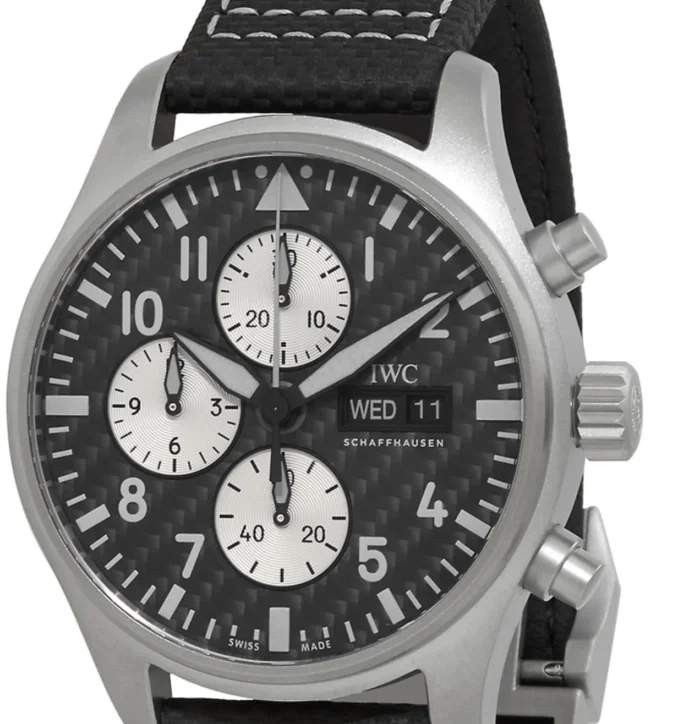 IWC Pilot Spitfire Carbon Arabic numeral Dial on black calfskin band. Ref. IW377903 with Card 2021 - Image 1