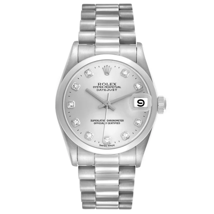 Rolex Datejust Silver Diamond Dial on President Ref. 68246 with Papers 1991 - Image 1