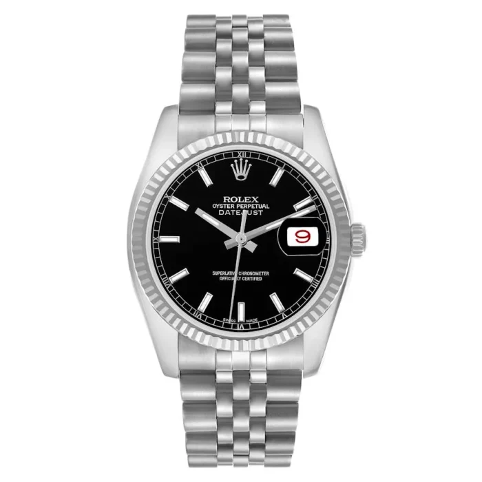 20944237_yy1elf80cwbf7l001hhj6n4aajba.webp Rolex Datejust Black Dial on D-Link Jubilee Bracelet Ref. 16234 - Image 1