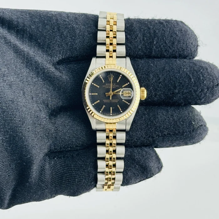 Rolex Datejust Lady Black Tapestry Dial on D-Link Jubilee Bracelet Ref. 69173 with Papers 1994 - Image 3