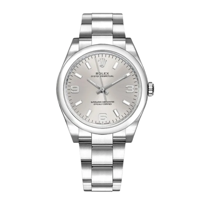 Rolex Oyster Perpetual Silver Stick 369 Dial on Oyster Ref. 114200 with Card (Old Green) 2010 - Image 1