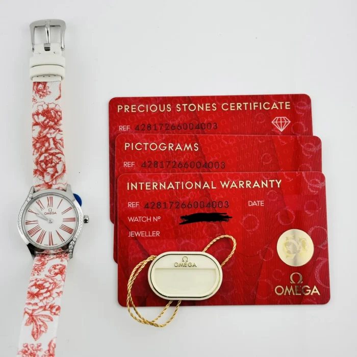 Omega De Ville Mini Tr√©sor Quartz White / Pink Roman Markers Dial on Fabric Strap Ref. 428.17.26.60.04.003 with Card - Image 6