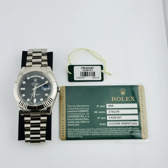 Rolex Day-Date Black Diamond Dial on President Ref. 218239 with Card (Old Green) 2010 - Image 7