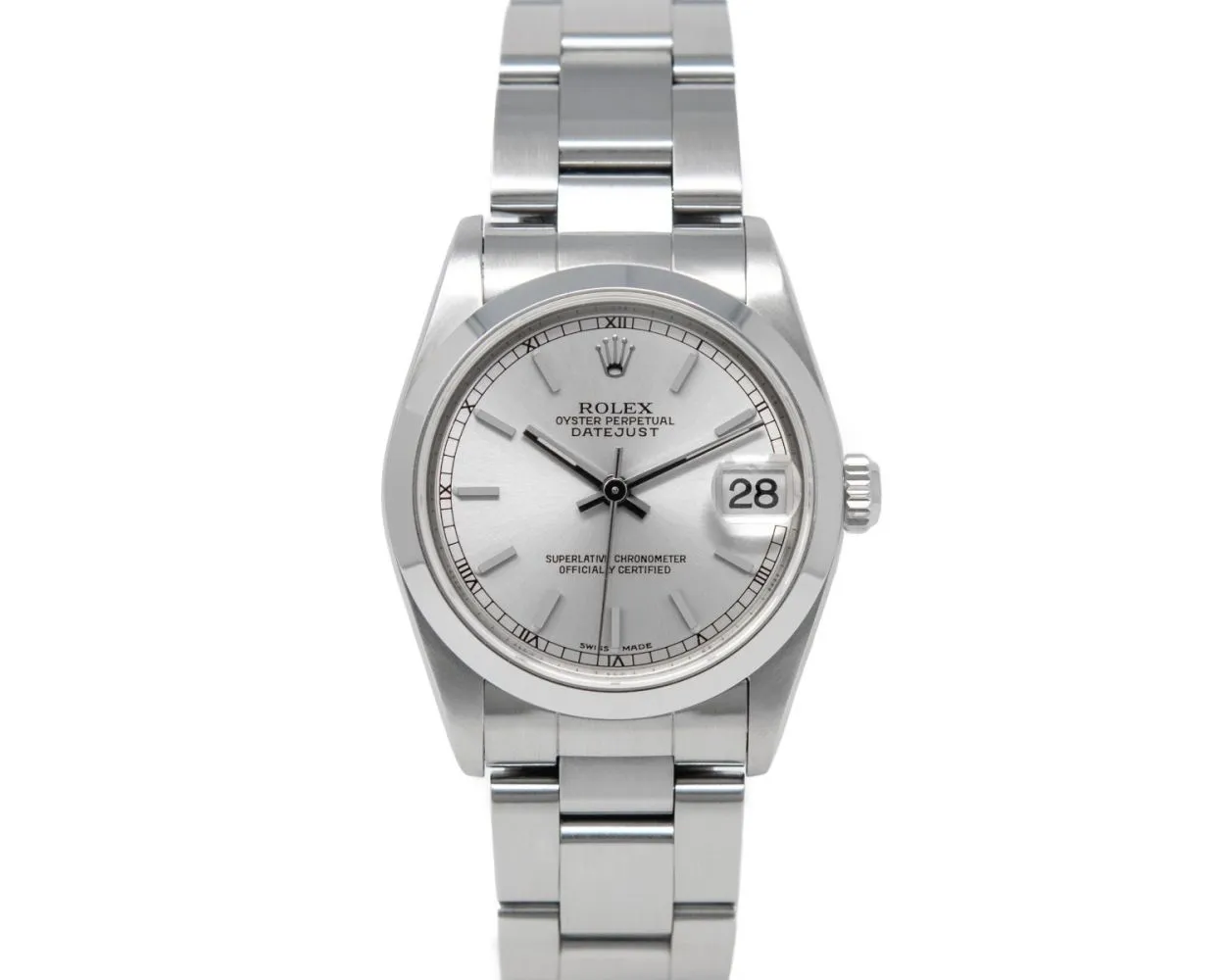 20944496_3cebeo6gwu1ntj22ucasaoii77a4.webp Rolex Datejust Silver Dial on Oyster Bracelet Ref. 78240 with Papers 2001 - Image 1