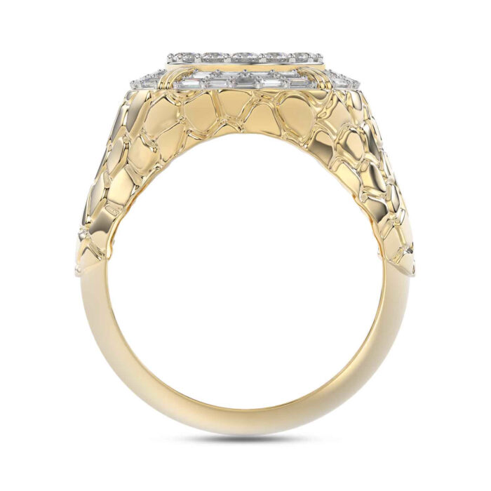 MEN'S RING 1.00CT ROUND/BAGUETTE DIAMOND 10K YELLOW GOLD - Image 2