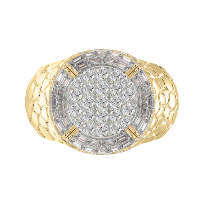 MEN'S RING 1.00CT ROUND/BAGUETTE DIAMOND 10K YELLOW GOLD - Image 5