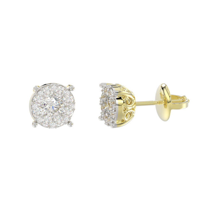 LADIES EARRINGS 0.50CT ROUND DIAMOND 14K YELLOW GOLD - Image 1