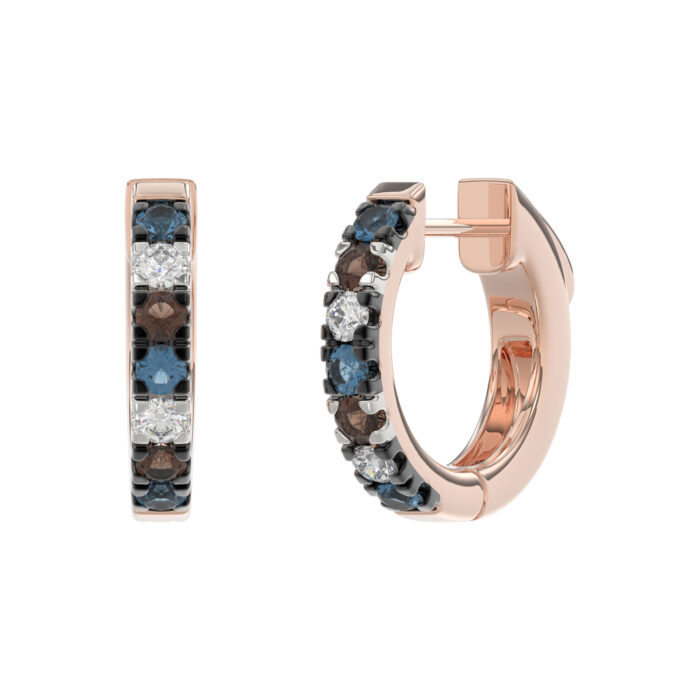 LADIES EARRING 0.50CT ROUND/ROUND BLUE/DARK BROWN DIAMOND 14K ROSE GOLD - Image 3