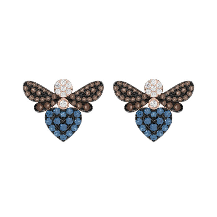 20947489_357232R.jpg 14K Rose Gold Ladies Butterfly Earring With Colorful Diamond Accents In Blue, Dark Brown, And Round Cuts. A Stylish 0.75 Ct Jewelry Earring - Image 1