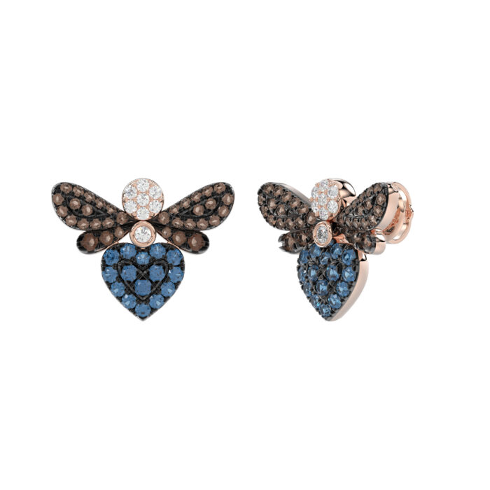 14K Rose Gold Ladies Butterfly Earring With Colorful Diamond Accents In Blue, Dark Brown, And Round Cuts. A Stylish 0.75 Ct Jewelry Earring - Image 3