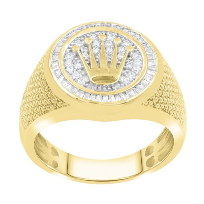 MEN'S RING 0.50CT ROUND/BAGUETTE DIAMOND 10K YELLOW GOLD - Image 1