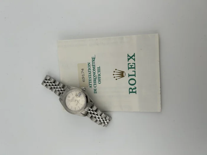 Rolex Datejust Lady Silver Stick Dial on Jubilee D-Link Bracelet Ref. 69174 with Papers 1992 - Image 7