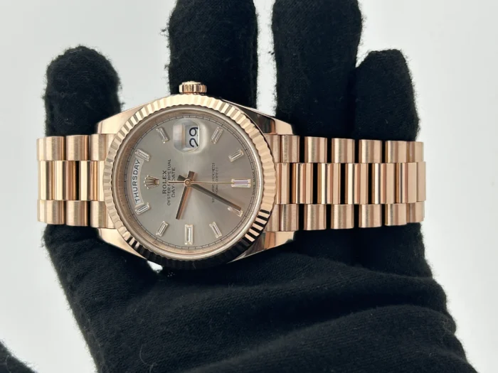 Rolex Day-Date 40 Sundust Baguette-Cut Diamond Dial on President Ref. 228235 with Card (New Style Green) 2019 - Image 2