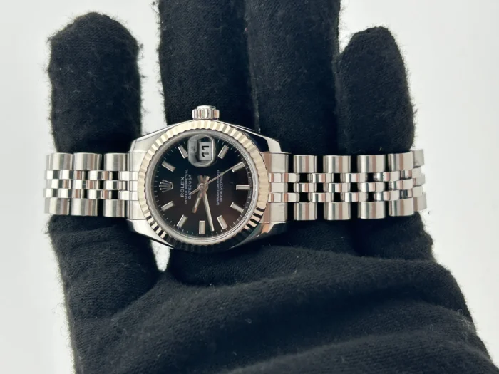 Rolex Datejust Lady Black Stick Dial on Jubilee D-Link Bracelet Ref. 179174 with Card (Old Green) 2010 - Image 2